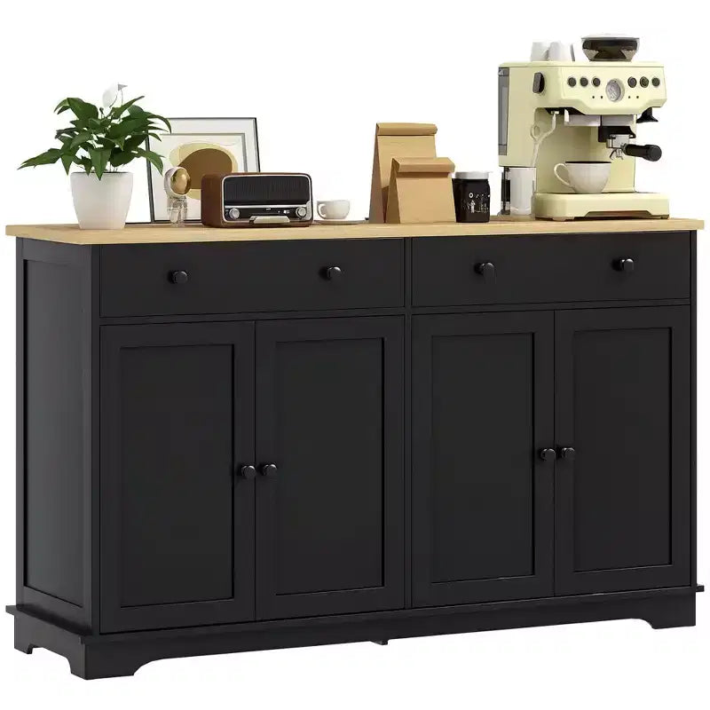 HOMCOM Sideboard-Buffetschrank mit Stauraum, moderner Küchenschrank mit 4 Türen, 2 Schubladen und 2 verstellbaren Einlegeböden, Kaffeebar-Schrank