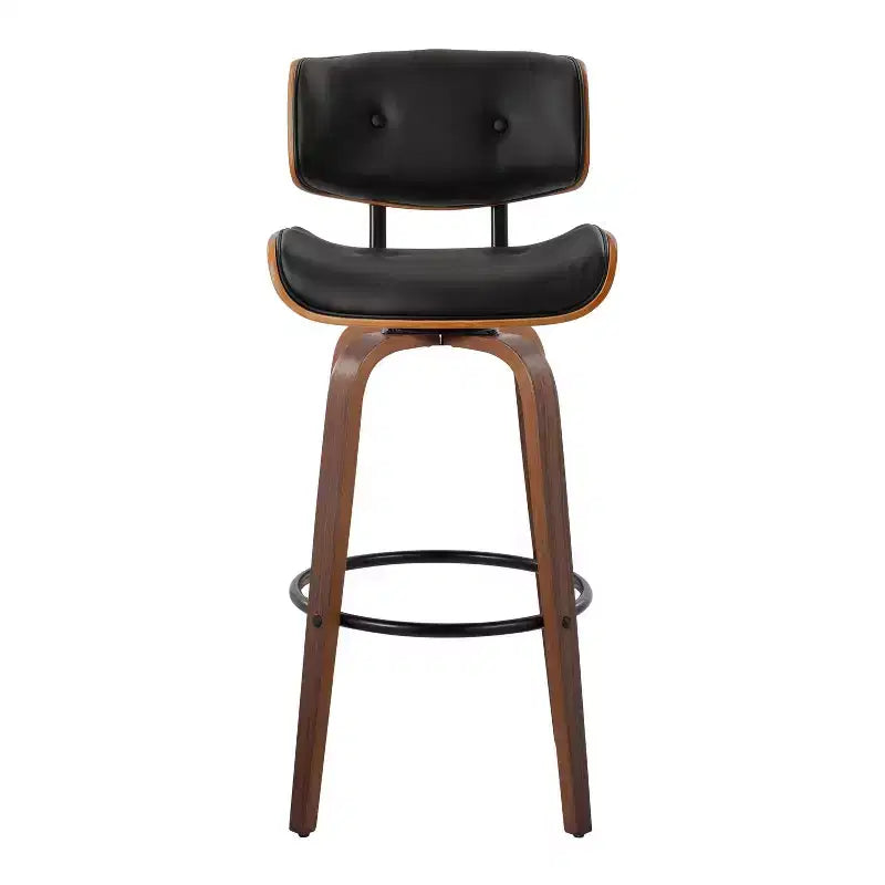 2er-Set Lombardi Barhocker Walnuss/Schwarz – LumiSource: Mid-Century, feste Höhe, gesteppt, 77,5 cm Sitzhöhe