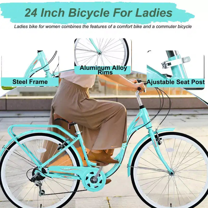 Zeus & Ruta 24-Zoll-Damenfahrrad mit 7-Gang-Schaltung und Stahlrahmen