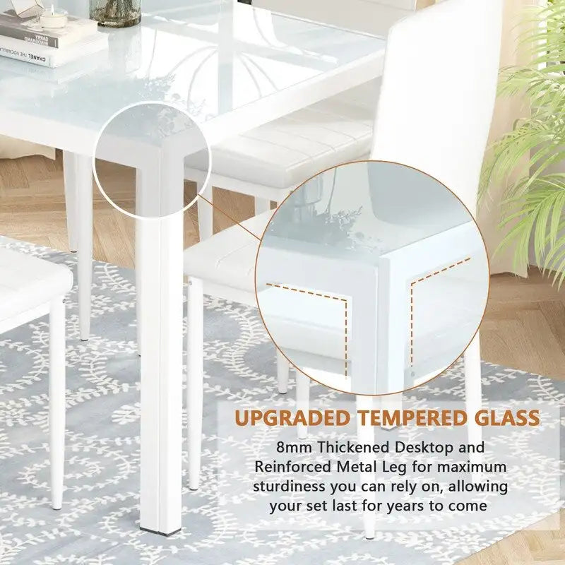 Grondin 7-teiliges Esszimmer-Set im modernen Stil mit Tischplatte aus gehärtetem Glas und 6 Stühlen mit PU-Lederpolsterung