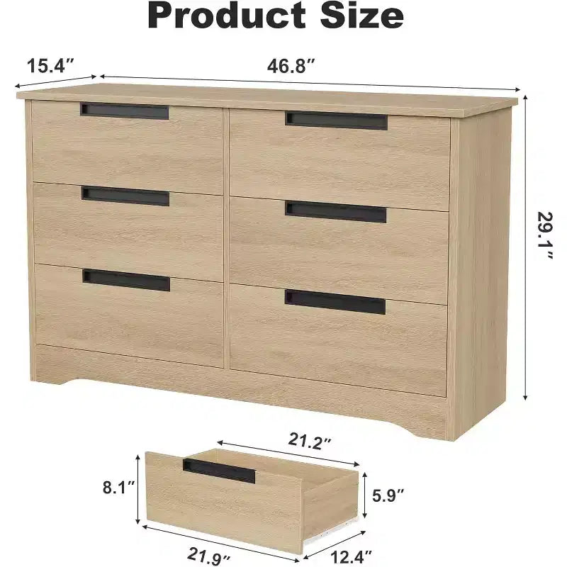 6-Schubladen-Kommode fürs Schlafzimmer, 46,8 Zoll breite Holzkommode mit Griffmulden, Kleiderschrank, TV-Kommode für den Flur