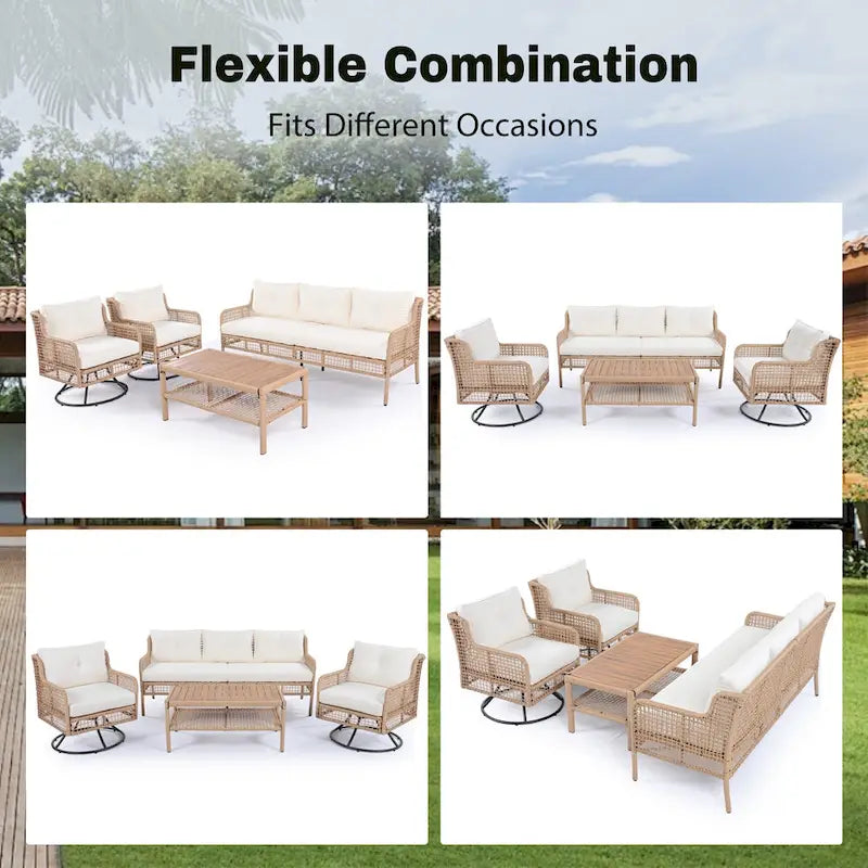 4-teiliges Outdoor-Rattangarniture-Set mit Drehstühlen und Couchtisch