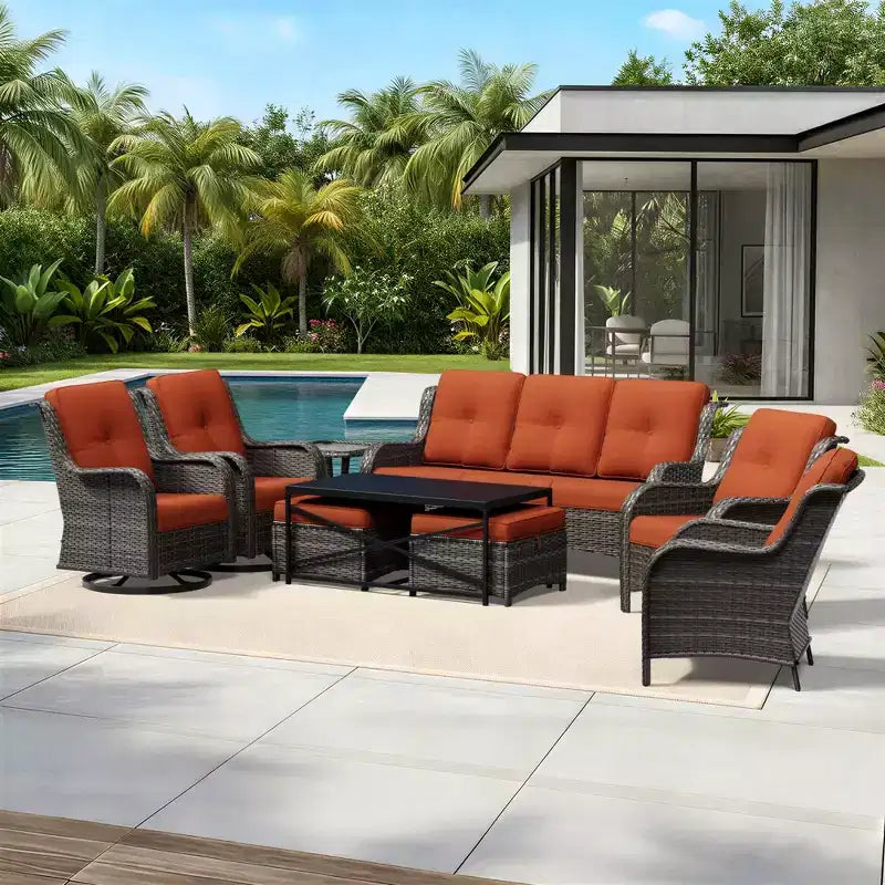 UPTIOT Premium Outdoor-Lounge-Set mit Sofa, Drehstühlen und Fußhocker für ultimativen Komfort und Stil
