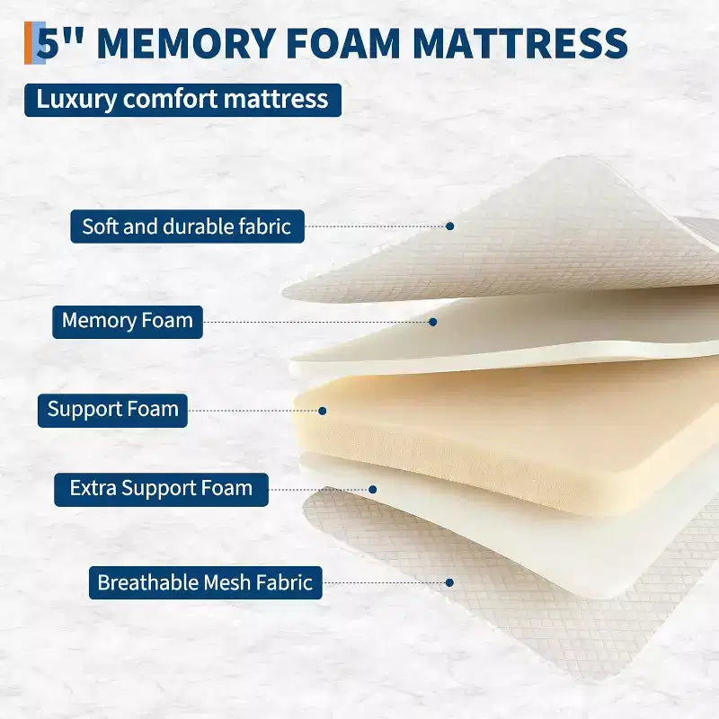 Klappbett mit Matratze für Erwachsene, tragbares Gästebett auf Rollen, faltbares Metallgestell-Bett mit 5-Zoll-Memory-Foam-Matratze und seitlicher Aufbewahrungstasche