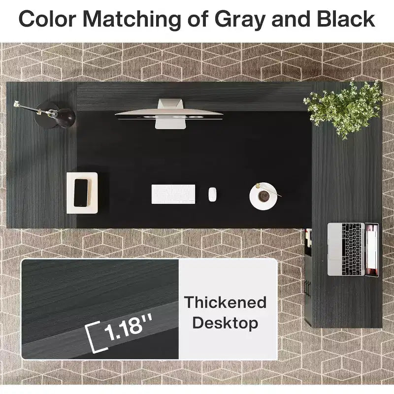 Lantine Modern 78 L-förmiger Chefschreibtisch mit Schubladen und seitlichem Aktenschrank