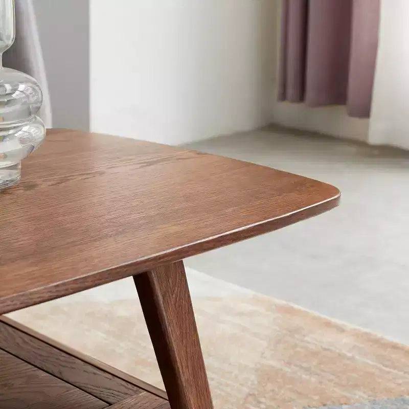 GDFStudio Wright Moderner rechteckiger Couchtisch aus massivem Eichenholz mit Ablagefach