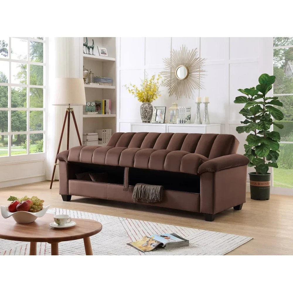 Wandelbares Schlafsofa für das Wohnzimmer mit stoffbezogener Rückenlehne in Rillenoptik
