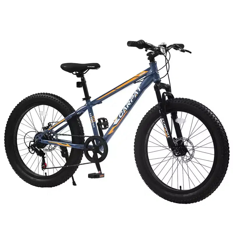 Okak 24-Zoll-Fatbike mit Vordergabel-Federung, 7-Gang-Mountainbike mit Scheibenbremsen und Rahmen aus kohlenstoffreichem Stahl, Trailbike für den täglichen Arbeitsweg