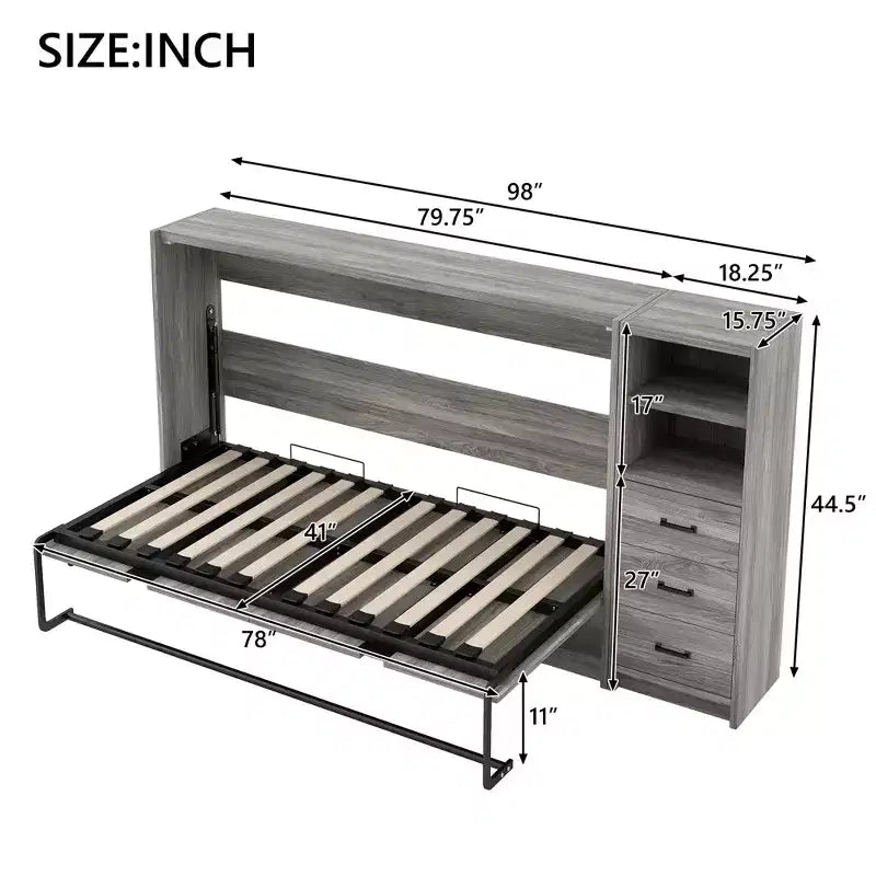 GDFStudio Bennett Murphy-Bett aus Metall und Holz, zusammenklappbar zum Schrank