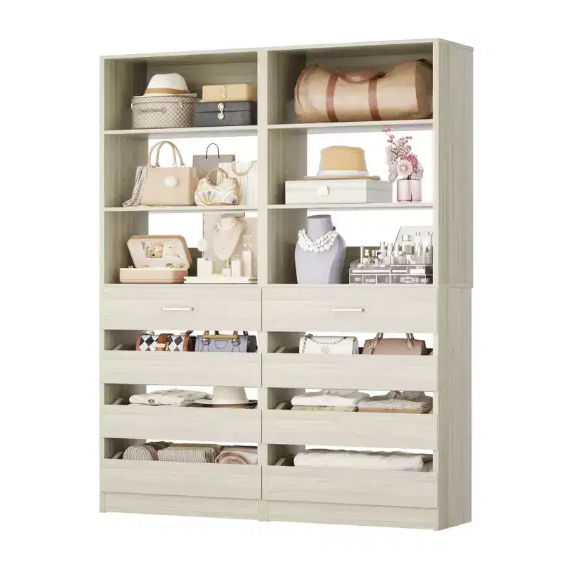 Schrankorganisationssystem mit Holzschubladen und Regalen