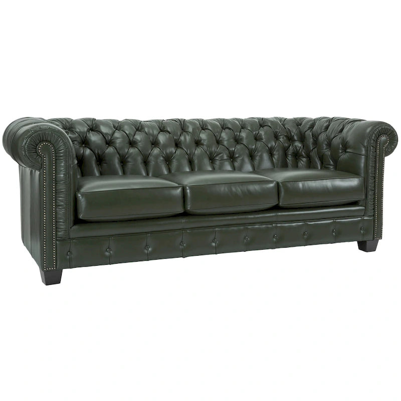 Hancock Chesterfield-Sofa mit Tufting aus genarbtem italienischem Leder – 79 H x 218 B x 102 T (cm)