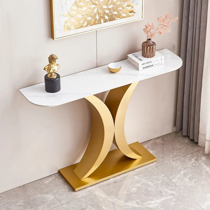 Moderner Konsolentisch, exquisites Formdesign, Metallrahmen mit verstellbaren Fußgleitern für den Eingangsbereich