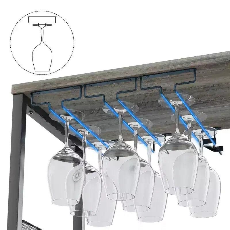 Grauer 3-stöckiger industrieller Weinbarschrank (12+ Flaschen), 91,4 H x 61 B x 38,1 T cm, abnehmbares Regal, 9 Glashalter & verstellbare Einlegeböden für Zuhause/Bar