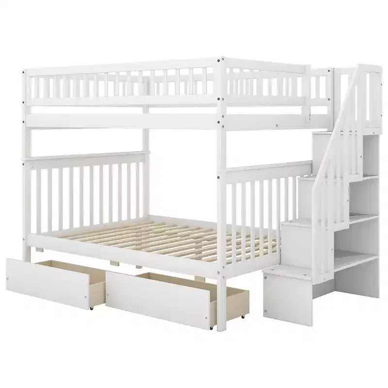 Etagenbett mit zwei Full-Size-Liegeflächen, Schubladen und Treppe mit Stauraum