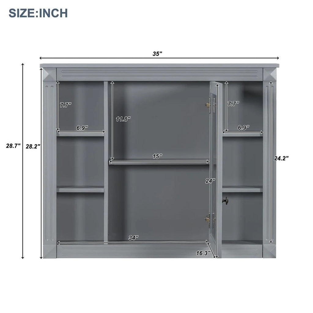 36" Moderner Badezimmer-Waschtisch mit Aufsatzwaschbecken und Spiegelschrank, 2 Türen und 2 Schubladen
