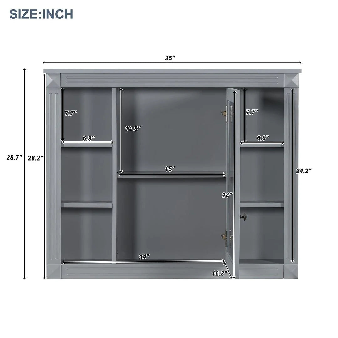 36" Moderner Badezimmer-Waschtisch mit Aufsatzwaschbecken und Spiegelschrank, 2 Türen und 2 Schubladen