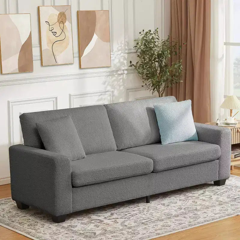 83W Modernes 3-Sitzer-Sofa mit tiefer Sitzfläche, weichem Stoff, breiter Armlehne, abnehmbarem, waschbarem Kissenbezug