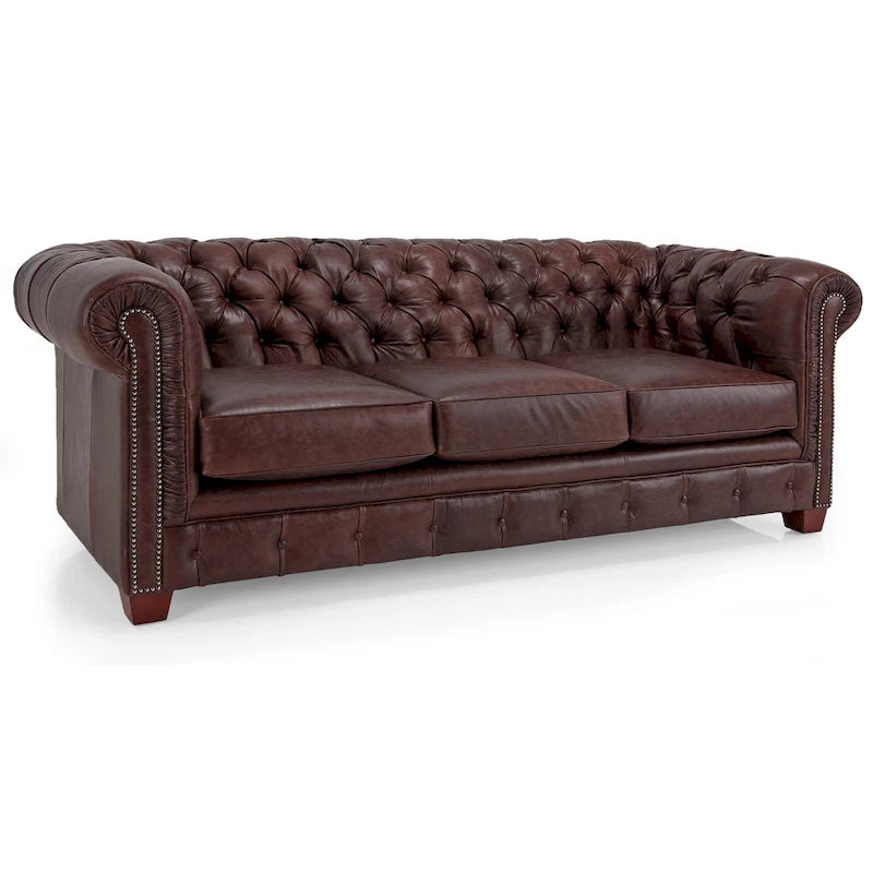 Hancock Chesterfield-Sofa mit Tufting aus genarbtem italienischem Leder – 79 H x 218 B x 102 T (cm)