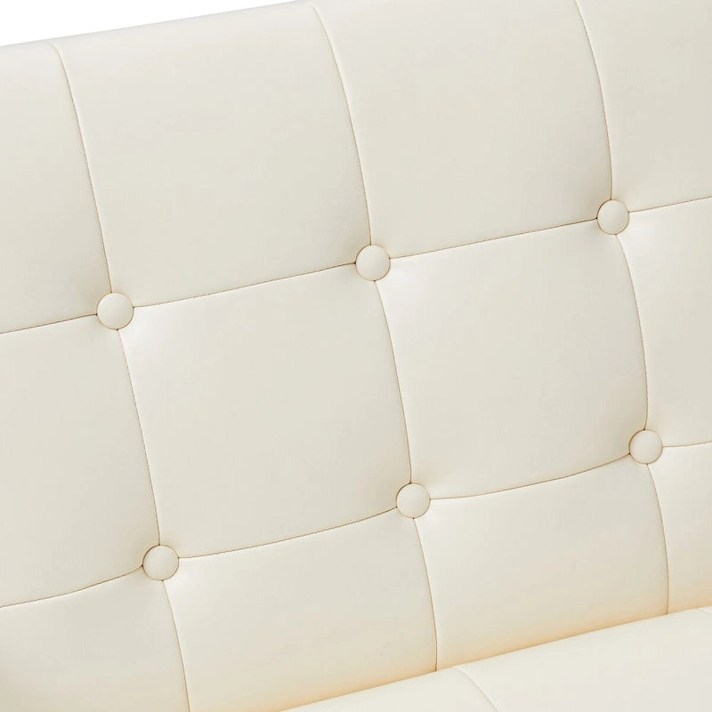Glitzhome 77,5 cm hoher Mid-Century Akzentstuhl in Creme, PU-Leder mit Knopfheftung und verchromtem Gestell