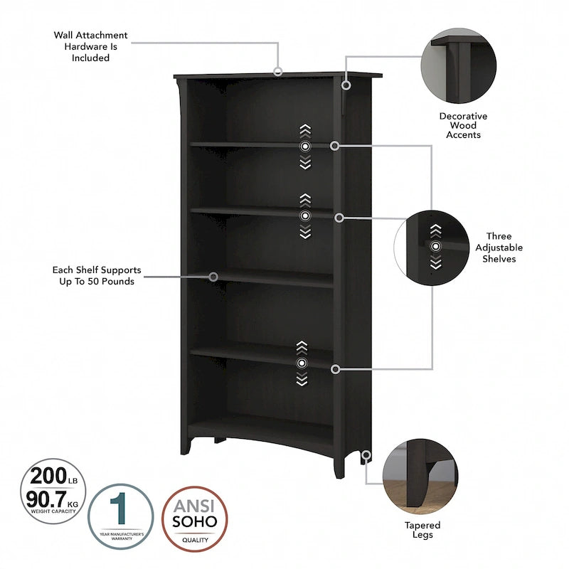 Salinas hohes Bücherregal mit 5 Ablagefächern (2er-Set) von Bush Furniture
