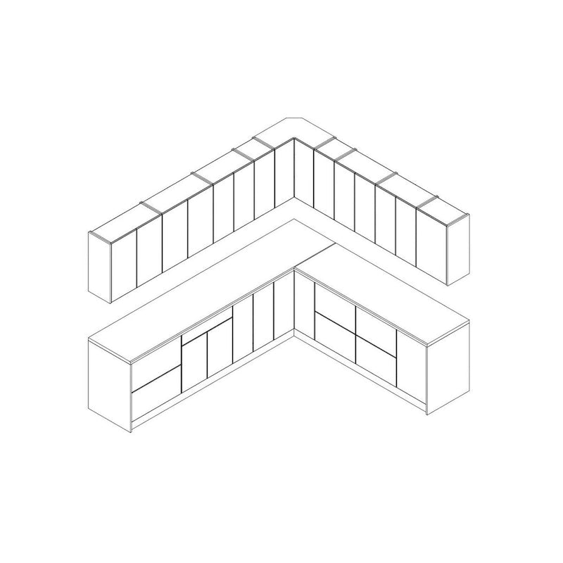 Moderne Küchenkollektion in Schwarz, Grundgröße 10 × 8,5 Fuß, Breite – 102 × 120