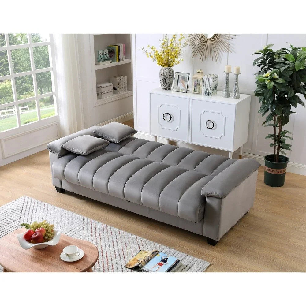 Wandelbares Schlafsofa für das Wohnzimmer mit stoffbezogener Rückenlehne in Rillenoptik