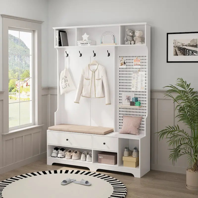 GDFStudio – Finn Multifunktionale Garderobe mit Schuhbank, Lochwand und viel Stauraum