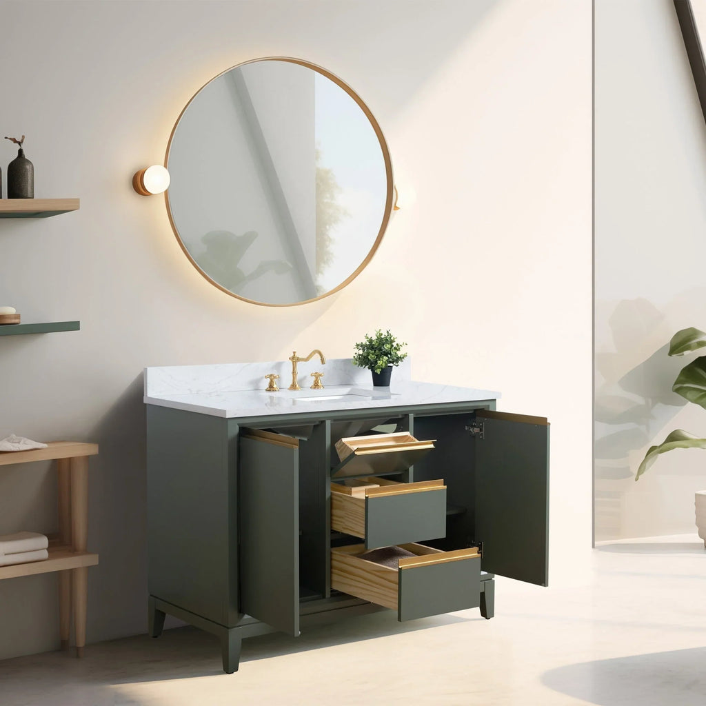 Vanity Art Badezimmerschrank mit Keramikwaschbecken und Platte aus technischem Marmor