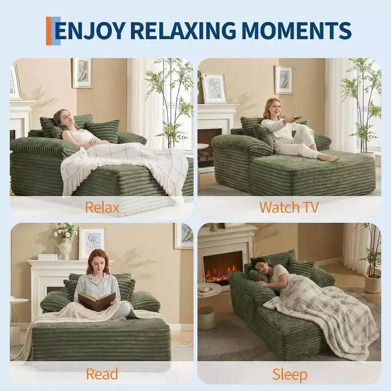 Übergroßes Chaiselongue-Sofa, Cord-Schlafsofa mit Kissen und breiten Armlehnen für Wohnzimmer, Schlafzimmer und Heimkino