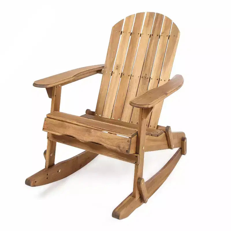 Okak Rustikaler Adirondack-Schaukelstuhl, Premium Akazienholz-Akzentstuhl, 1 Stk., Outdoor-Relaxsessel für Veranda, Garten & Hinterhof, Natur