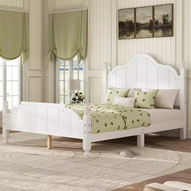 Vintage-Plattformbettgestell in Queensize – Massivholz aus Kiefer, MDF-Kopfteil, kein Boxspringbett erforderlich