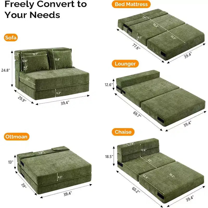 VINGLI Futon-Schlafsofa, Schlafsessel, Bodensofa, kleines Einzel-Schlafsofa, klappbare Matratze