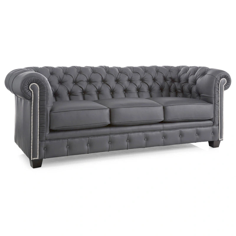 Hancock Chesterfield-Sofa mit Tufting aus genarbtem italienischem Leder – 79 H x 218 B x 102 T (cm)