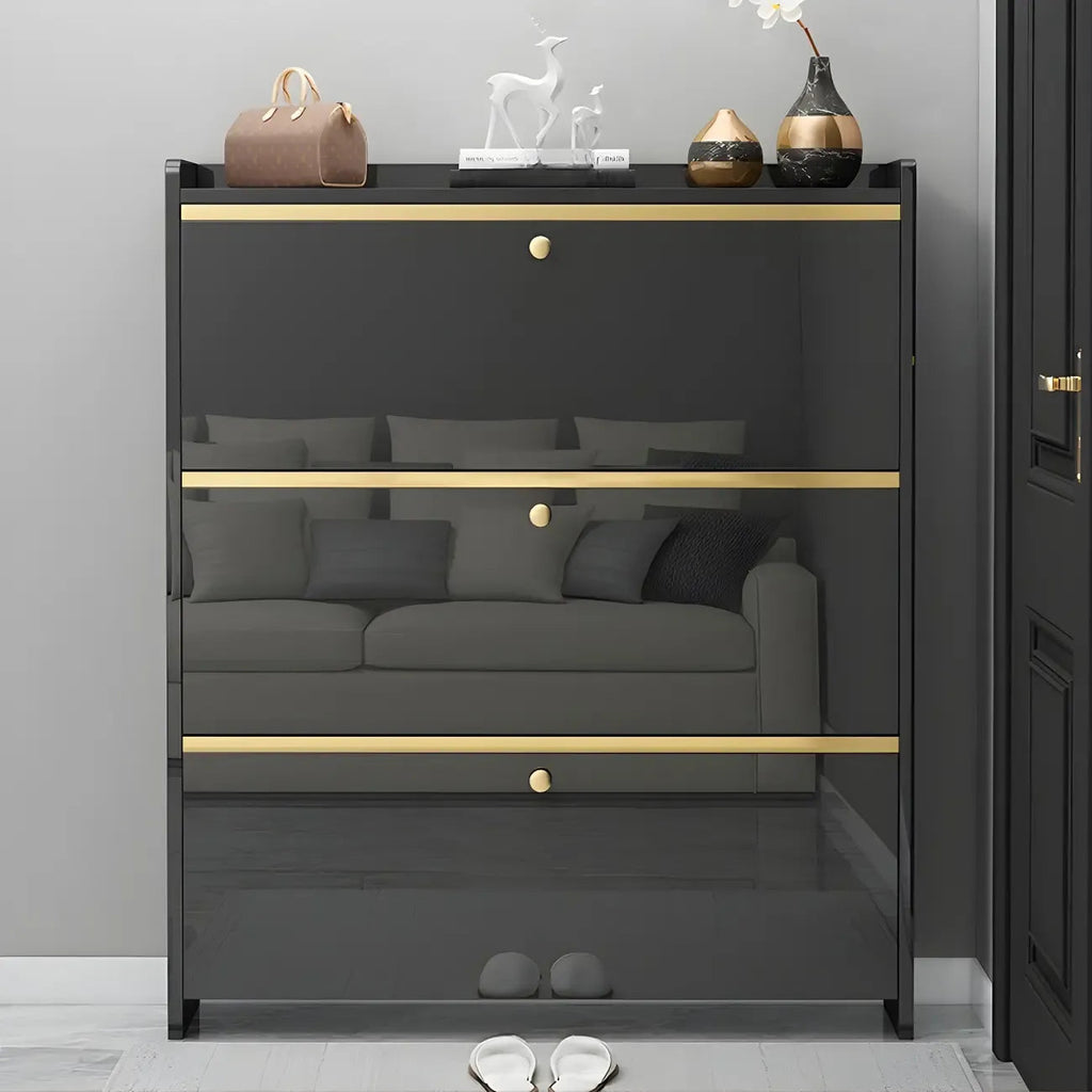 Glamouröser schwarzer Schuhschrank für den Eingangsbereich mit verstellbaren Einlegeböden