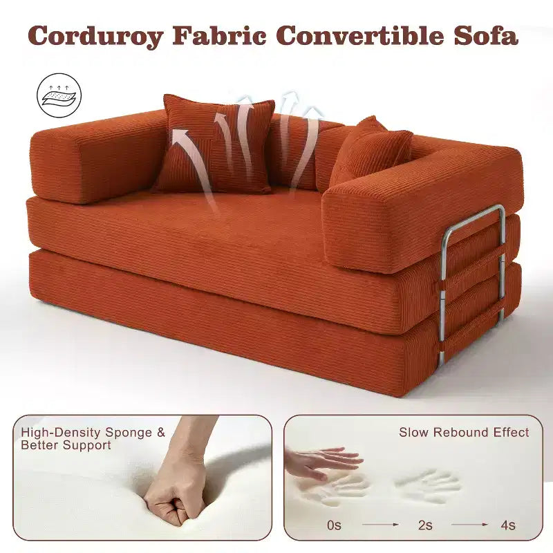 Dyonery 65-Zoll 5-in-1-Schlafsofa, zu einem Doppelbett umbaubar, mit festem Metallrahmen, Cord