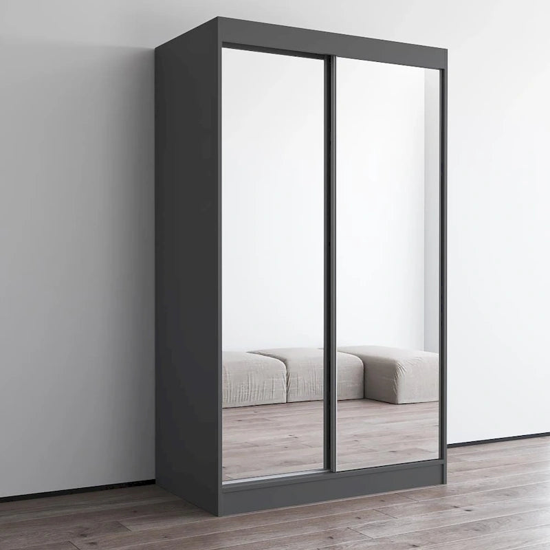 Spiegel-Kleiderschrank mit 2 Türen in Hochglanz-Optik | 120 oder 150 cm breit