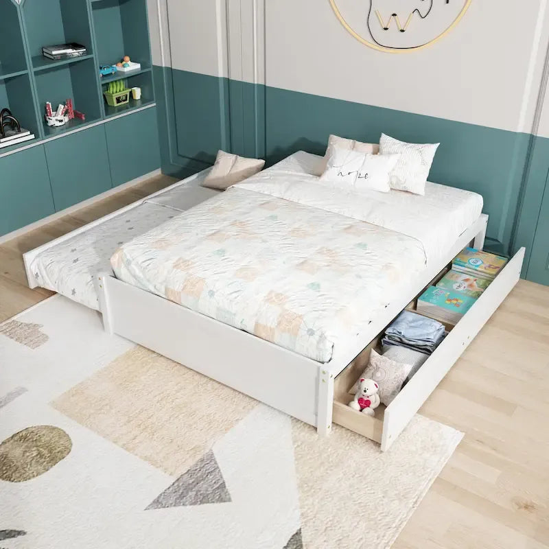 Doppelbett mit Einzelbett-Schiebebett und zwei Schubladen