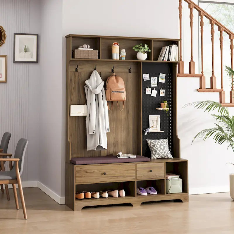 GDFStudio – Finn Multifunktionale Garderobe mit Schuhbank, Lochwand und viel Stauraum