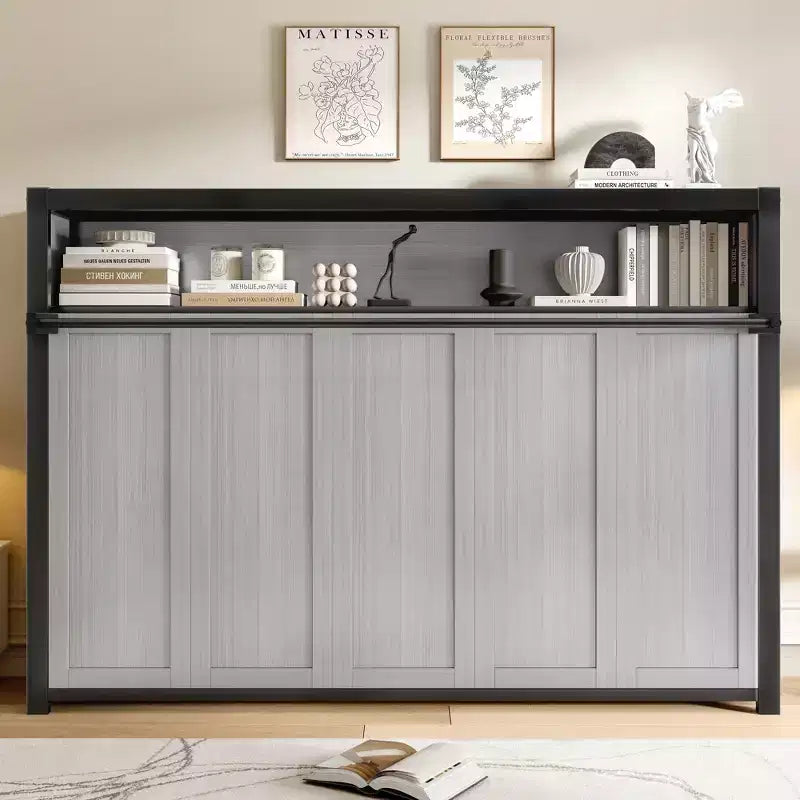 Schrankbett in Twin-Size mit Regalen, Metall-Wandbett mit klappbarem Design für kleine Räume
