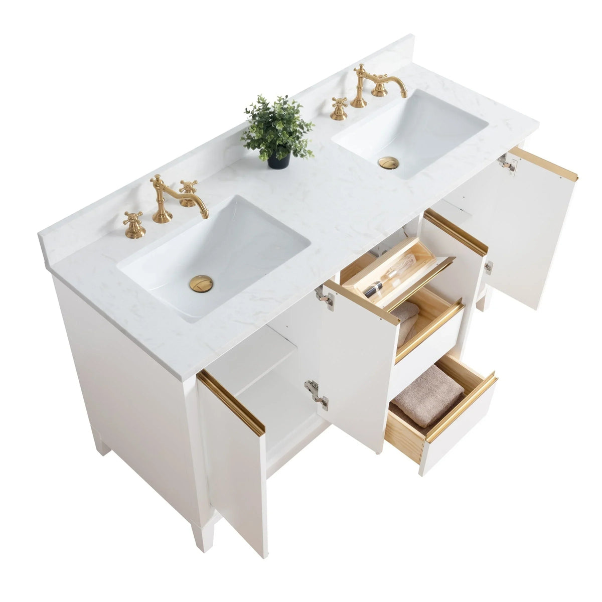 Vanity Art Badezimmerschrank mit Keramikwaschbecken und Platte aus technischem Marmor