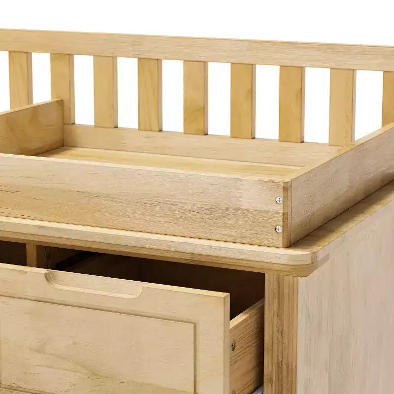 Homsee Wickelkommode aus massivem Kiefernholz: Abnehmbarer Aufsatz, Schubladen-Stauraum, All-in-One-Ausstattung für das Kinderzimmer