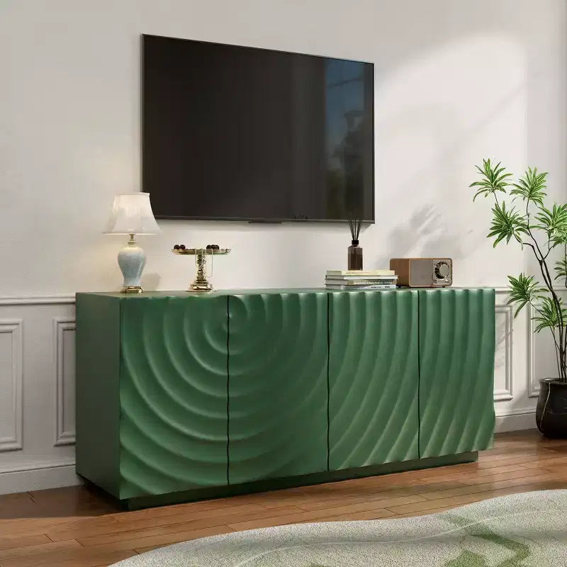 Clihome Sideboard, grüner Akzentschrank mit 4 Türen, moderner Vorratsschrank im Mid-Century-Stil, Konsolenschrank, Flurschrank