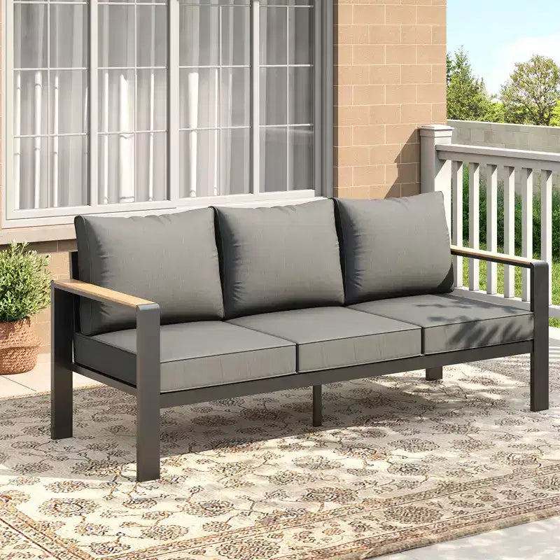 Aluminium-Terrassenmöbel-Set, Outdoor-Ecksofa mit 5 dicken Kissen, 4 Armlehnen & Couchtisch für Garten, Terrasse, Hinterhof