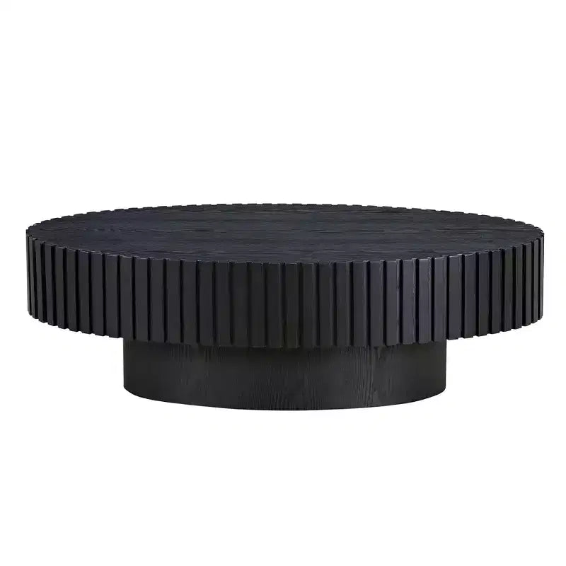 Ovaler/Quadratischer Couchtisch, minimalistischer geriffelter Mitteltisch, Beistelltisch, natürliche Esche/Nussbaum/Mattschwarz – ModernLuxe