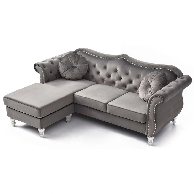 Hollywood-Samtsofa mit beidseitig montierbarer Chaiselongue