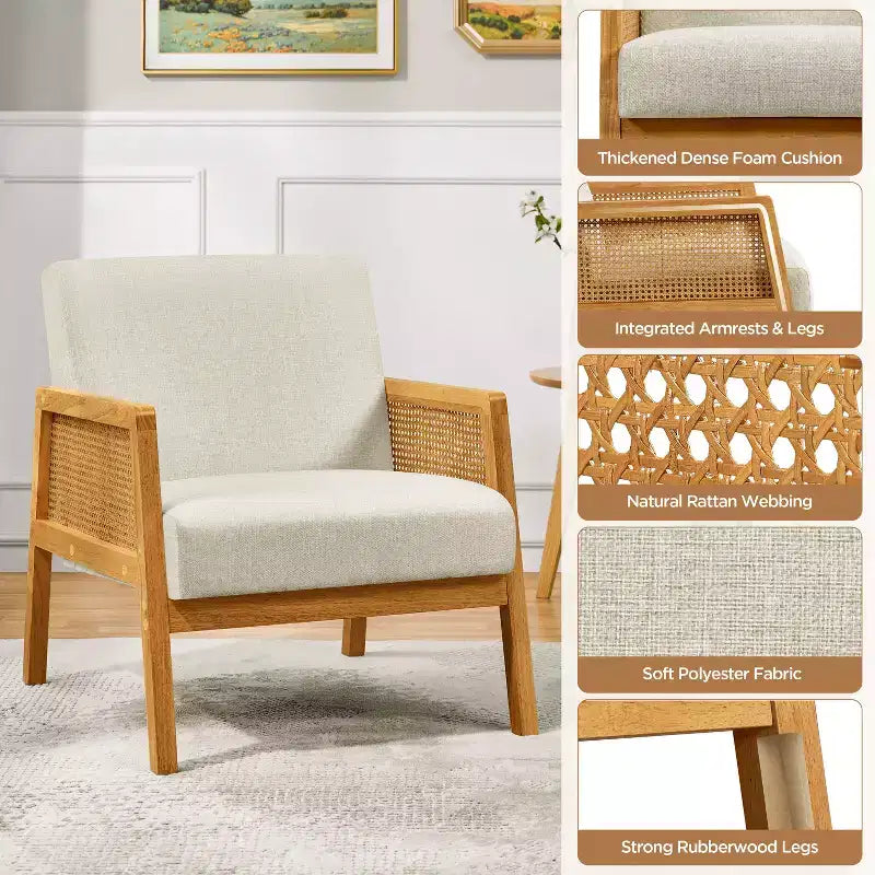 Yaheetech 2er-Set gepolsterte Akzentstühle mit Rattan-Seiten für Wohnzimmer und Schlafzimmer