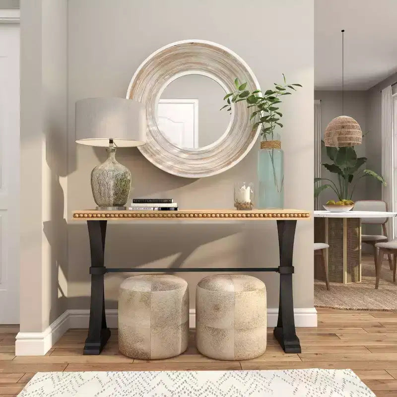 35x35 Wandspiegel aus Holz mit weiß gekalkter Optik in Creme – Olivia & May: Keine Montage erforderlich, MDF-Rahmen, für den Innenbereich