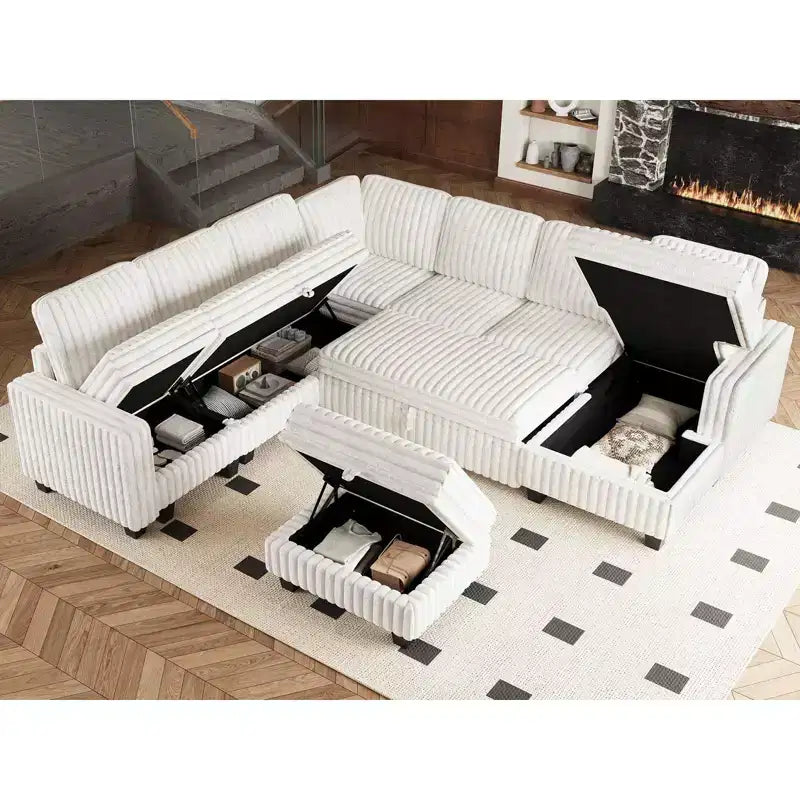 Belffin Cord-Ottomane mit Stauraum für modulares Ecksofa