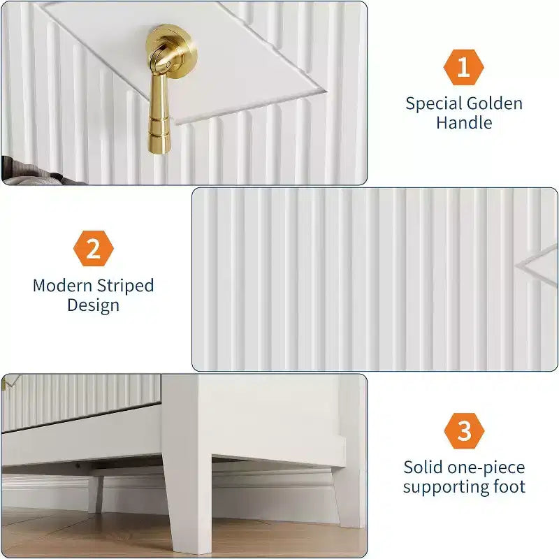 2 Stück geriffelte Holz-Nachttische, 27,5 breit, 3-Schubladen-Kommoden-Set, moderne Beistelltische, Schubladenschrank für Schlafzimmer und Wohnzimmer