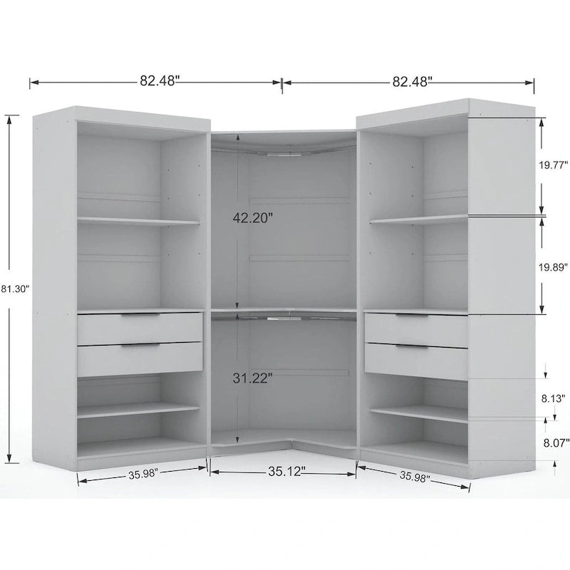 Mulberry 2.0 halb-offenes, 3-teiliges, modernes Eck-Kleiderschrank-Set mit 4 Schubladen